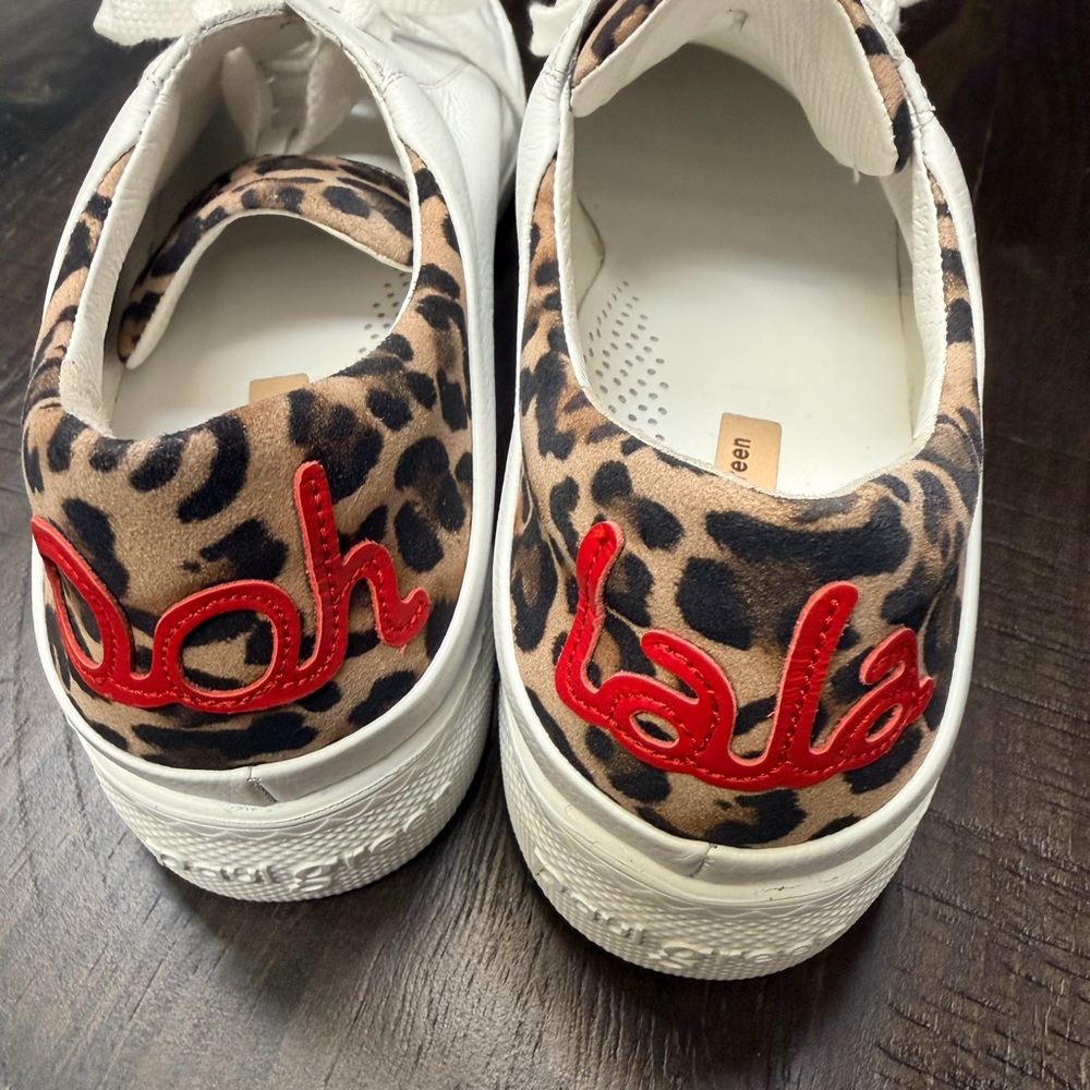 Rare Paul Green White Leather Sneakers with Leopard Accent UK 7 US 9.5 OOH LALA - Picture 4 of 9